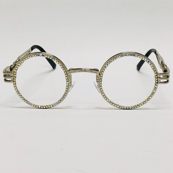 Men Women Sunglasses Silver‎ Clear Lens Fashion Hip Hop New Style Rhine Stone - Picture 2 of 6